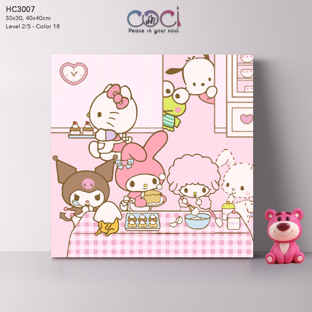 Tranh số hoá tự tô màu theo số hoạt hình My Melody Hello Kitty COCI mini đơn giản dễ tô HC3007