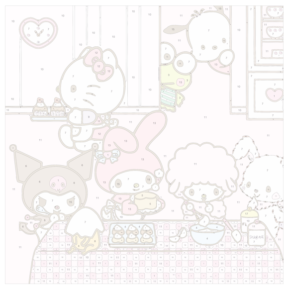 Tranh số hoá tự tô màu theo số hoạt hình My Melody Hello Kitty COCI mini đơn giản dễ tô HC3007