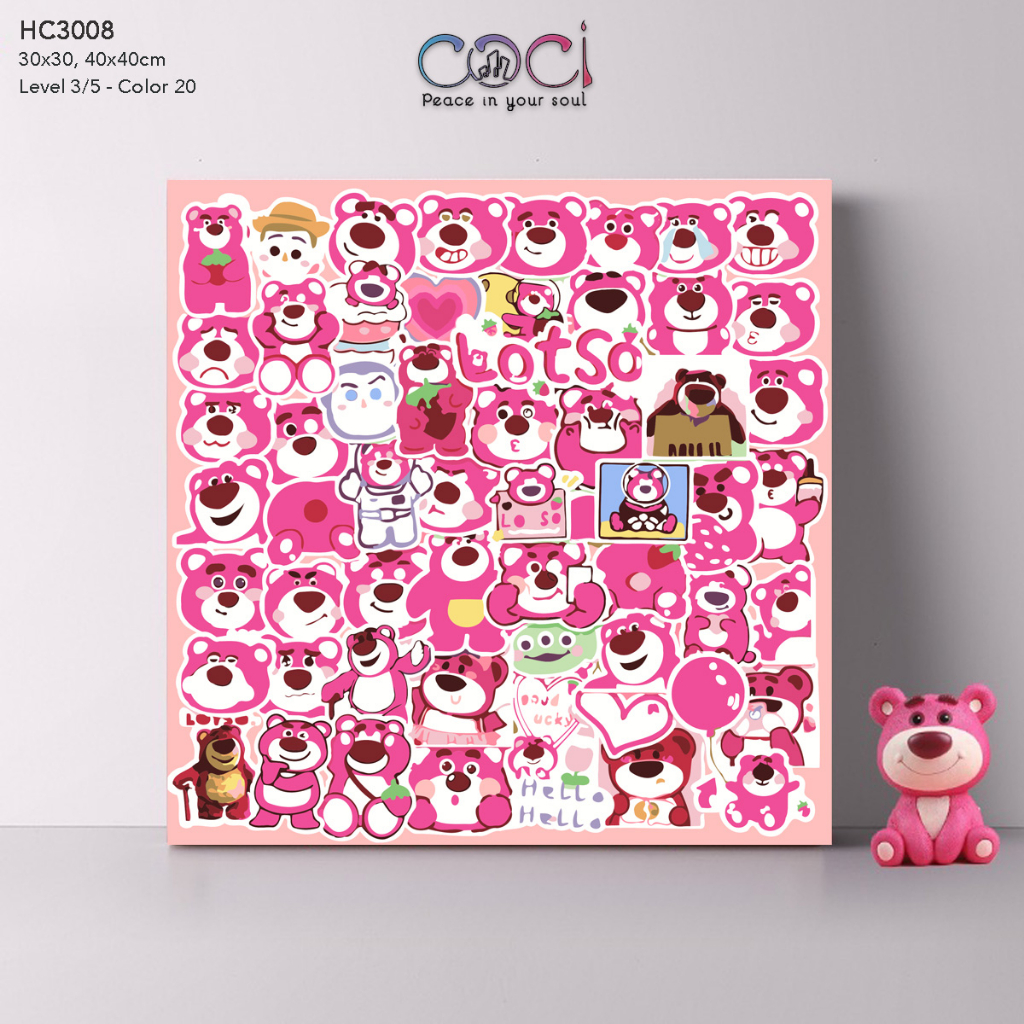 Tranh tô màu theo số hoá hoạt hình Gấu dâu Lotso COCI mini đơn giản dễ tô cho trẻ em HC3008