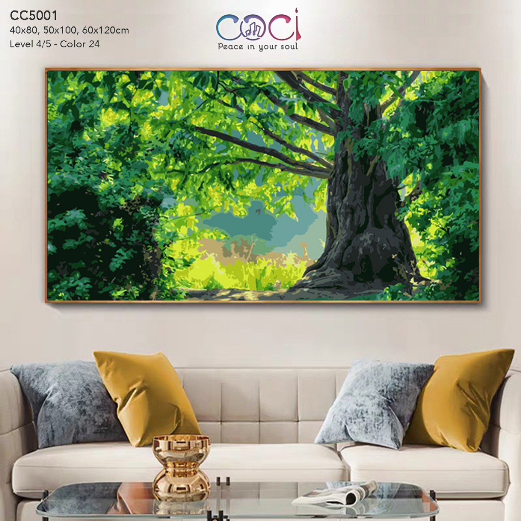 Tranh số hoá tự tô màu theo số COCI phong cảnh thiên nhiên cây cổ thụ CC5001 khổ lớn kèm khung