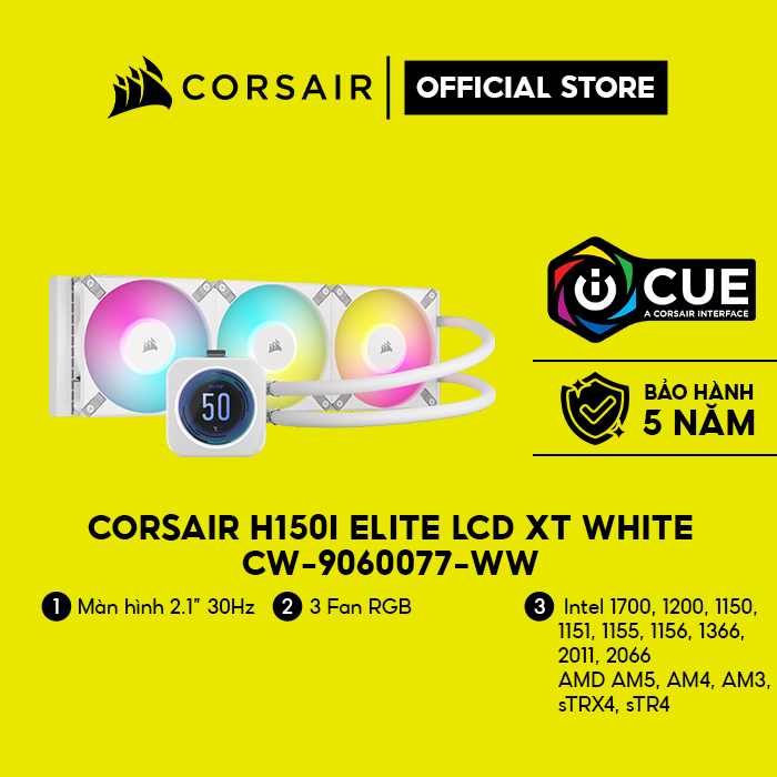[Mã ELCL10 giảm 10% đơn 9TR] Tản nhiệt nước Corsair H150i ELITE LCD XT WHITE/CW-9060077-WW