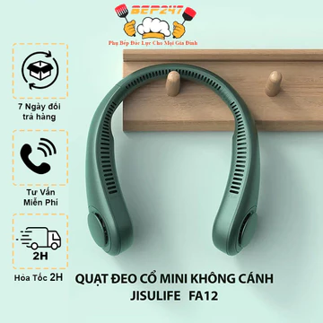Quạt đeo cổ tích điện không cánh Mini, Quạt đeo cổ không cánh dung lượng pin 4000mAh 3 cấp độ gió đa chiều chạy êm