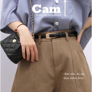Thắt lưng da nam nữ đai váy nữ dây nịt mặt con thoi bản nhỏ da dày dặn 1.5cm phối blazer, đầm thời trang