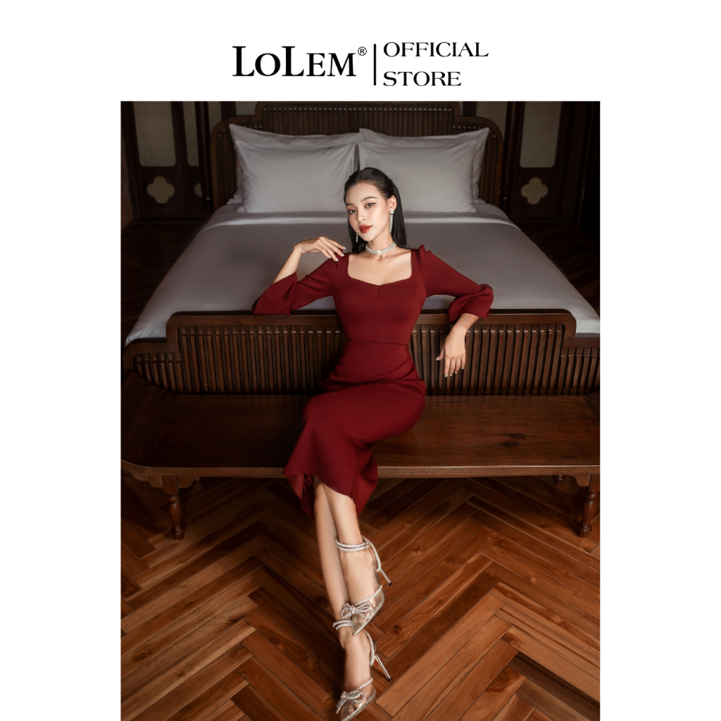 Đầm body dài cổ vuông LOLEM DO224 tay lửng form bút chì chất poly co giãn tốt