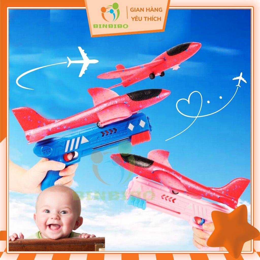 Đồ chơi Súng bắn máy bay xốp bay lượn cực xa có kèm Sticker dán cho bé -Binbibo