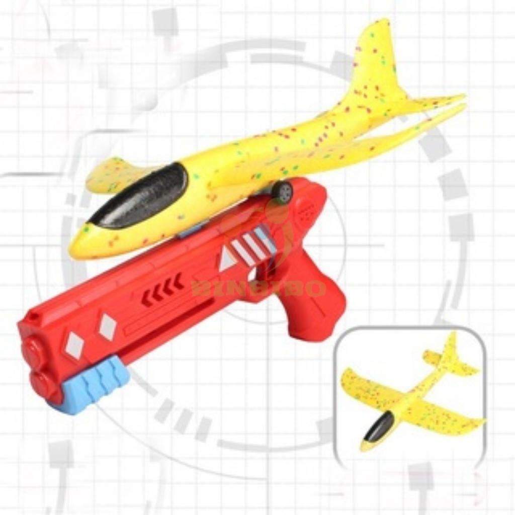 Đồ chơi Súng bắn máy bay xốp bay lượn cực xa có kèm Sticker dán cho bé -Binbibo