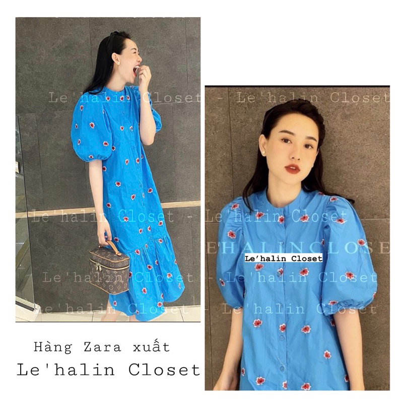 Váy tay bồng dài trắng hoa thêu zara xuất dư xịn