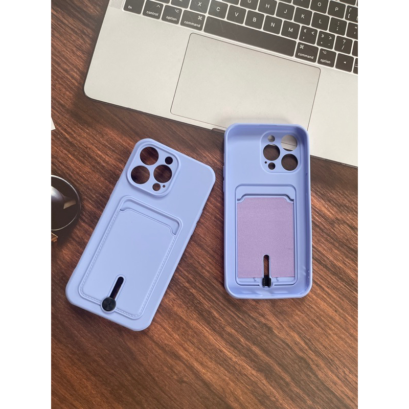 Ốp iphone tím có ngăn đựng thẻ: atm, căn cước, tiền...