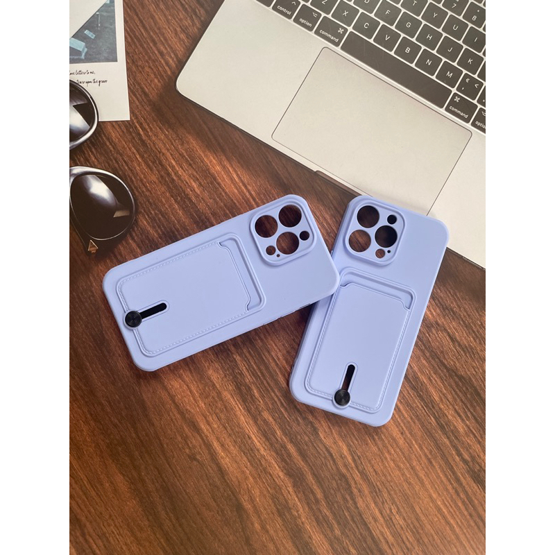 Ốp iphone tím có ngăn đựng thẻ: atm, căn cước, tiền...