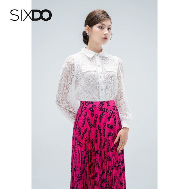 Áo sơ mi nữ ren dài tay phối cúc thời trang SIXDO White Floral Long Sleeves Lace Shirt