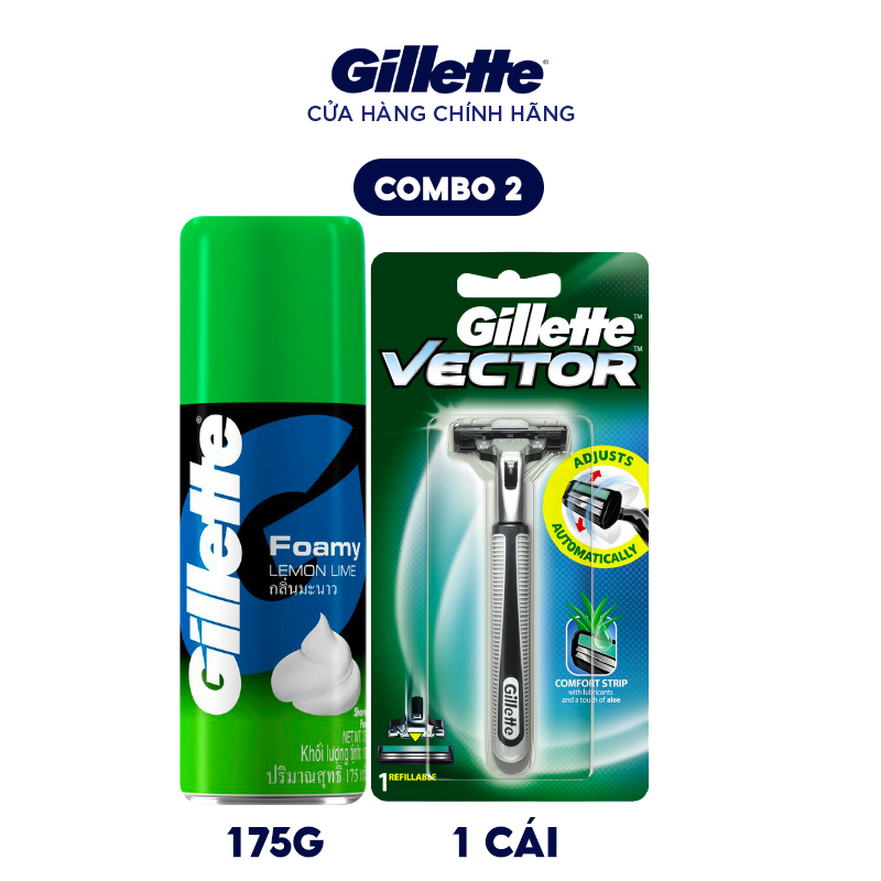 Ảnh Combo Dao Cạo Râu GILLETTE Vector 1UP Hộp 1 Cán 1 Lưỡi Và Bọt Cạo Râu Gillette Hương Chanh Chai 175g 2