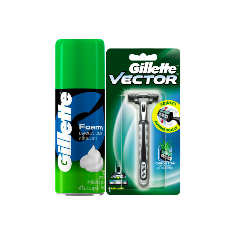 Ảnh Combo Dao Cạo Râu GILLETTE Vector 1UP Hộp 1 Cán 1 Lưỡi Và Bọt Cạo Râu Gillette Hương Chanh Chai 175g 1
