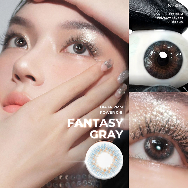 Ảnh Lens xám tự nhiên có độ cận 0-8 N’Rosa Fantasy Gray chất liệu Silicone Hydrogel cho mắt thở Angel Eyes phân phối 3