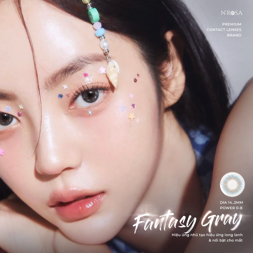 Ảnh Lens xám tự nhiên có độ cận 0-8 N’Rosa Fantasy Gray chất liệu Silicone Hydrogel cho mắt thở Angel Eyes phân phối 4