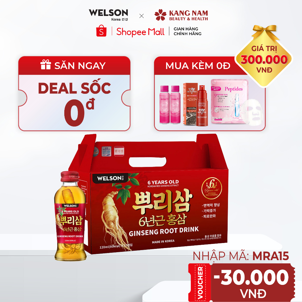 [Chính Hãng] Thực phẩm chức năng dạng nước uống Welson Root Ginseng Drink Hàn Quốc hộp 10 chai x 120ml