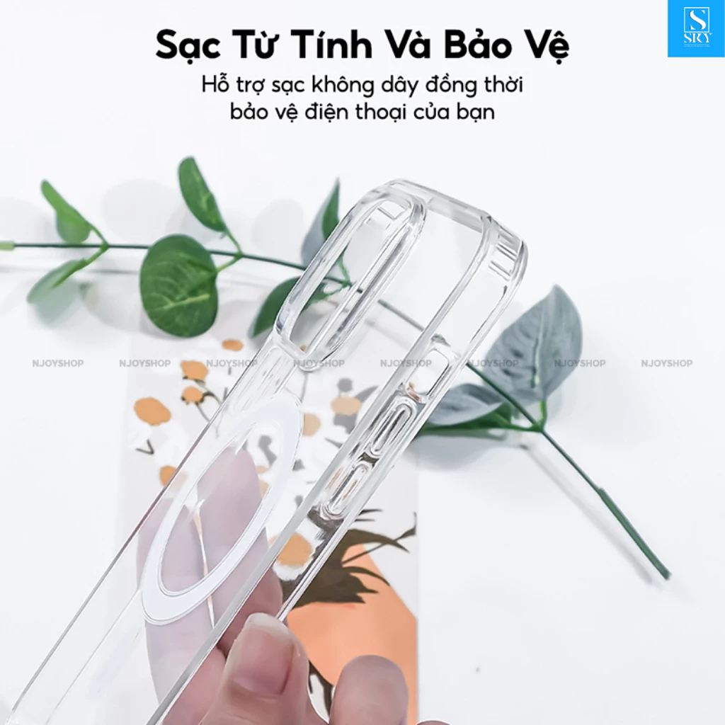 Ốp lưng iphone trong suốt chống sốc - Hỗ trợ sạc không dây cho 11 pro max 12 promax 13 14 15 Plus 16