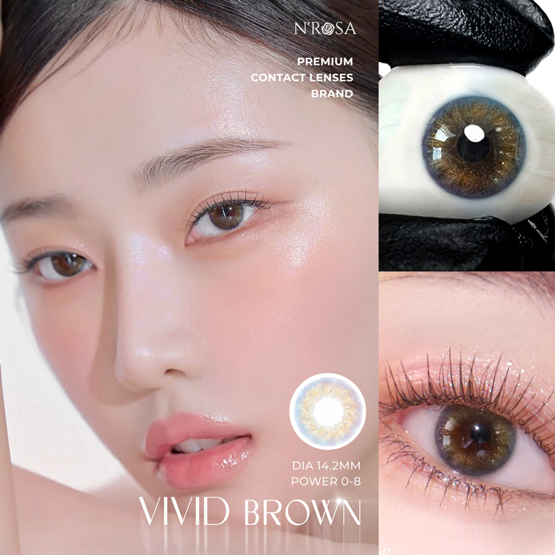 Ảnh Lens nâu tự nhiên có độ cận 0-8 N’Rosa VividBrown cao cấp Angel Eyes phân phối | Kính áp tròng cận màu nâu cho mắt thở 4