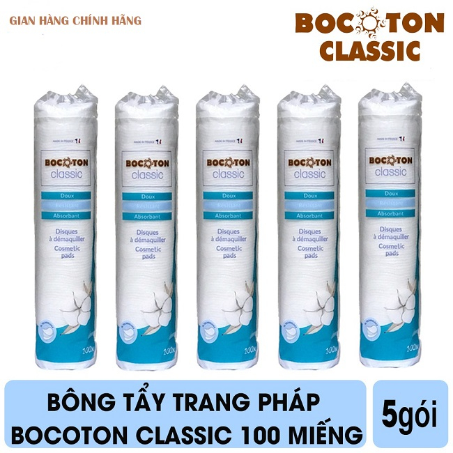 Combo 5 Gói Bông Tẩy Trang Bocoton  Classic Pháp 100 Miếng ( 5 x 100 miếng)