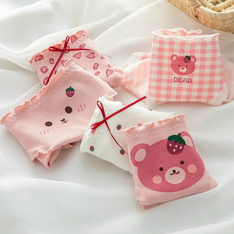 COMBO 10 QUẦN LÓT COTTON HOẠ TIẾT GẤU HỒNG 719