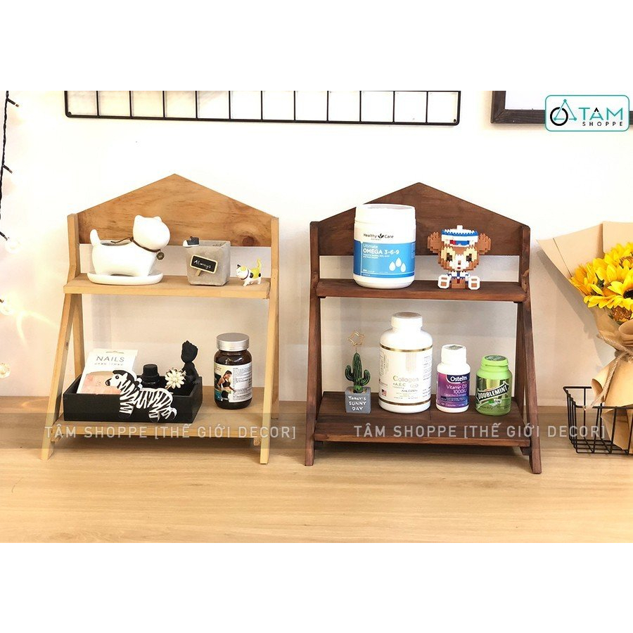 Kệ gỗ trang trí để bàn mini 2 tầng tháo lắp tiện lợi cao 30cm_TTTM ...