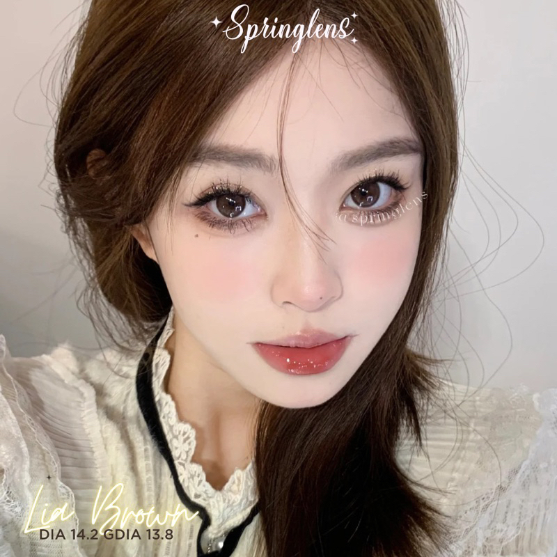 Kính áp tròng LIA BROWN (Julia) hiệu ứng nâu viền phớt nhẹ có giãn 1 tháng | Spring Lens