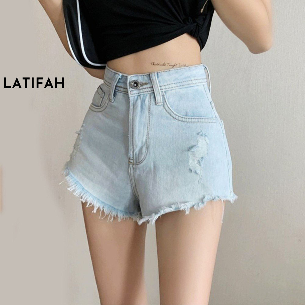 Quần short jeans nữ LATIFAH tua lai trơn QS029 phong cách hàn quốc