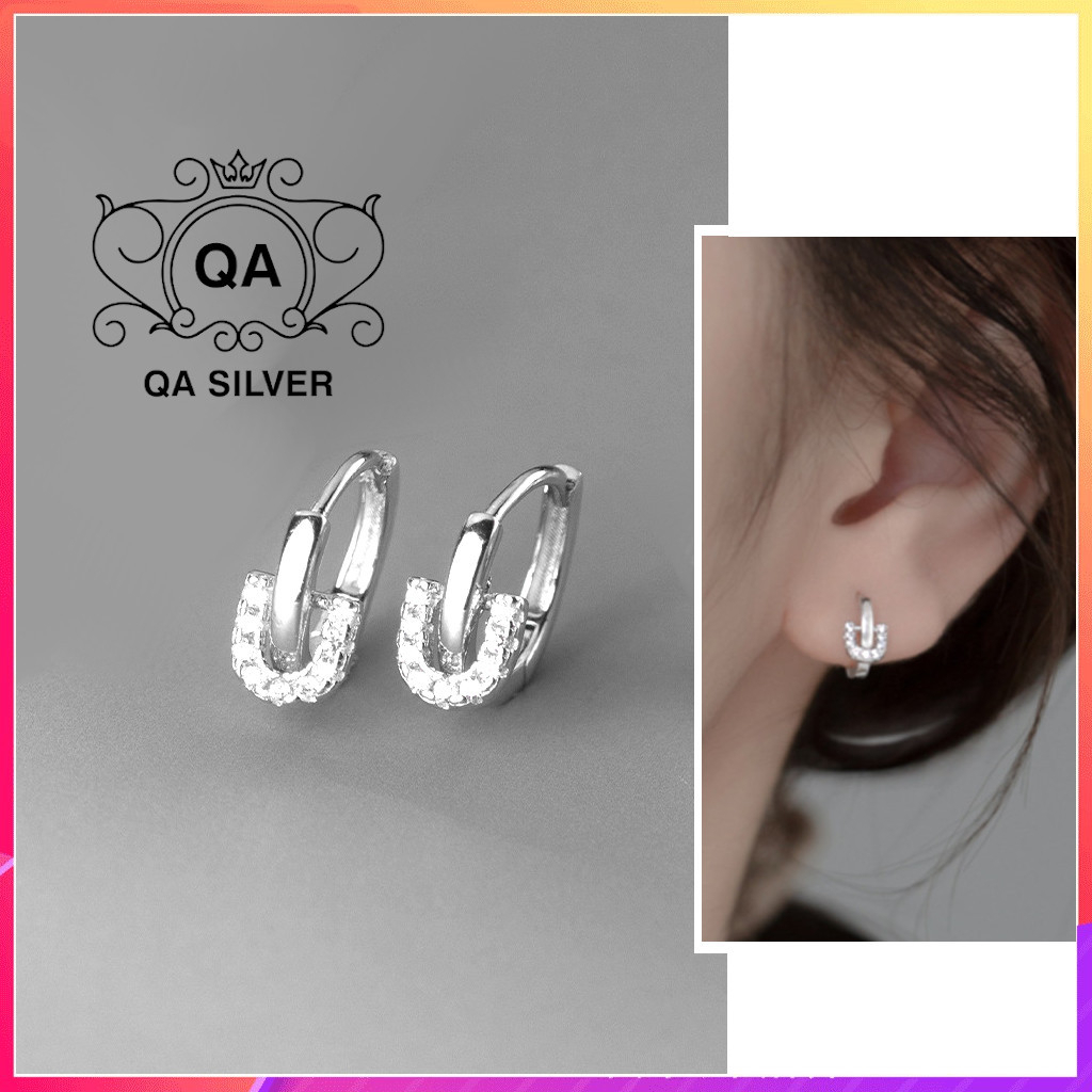 Khuyên tai bạc 925 tròn mặt ghim băng đính đá bông nam nữ kẹp vành S925 ...