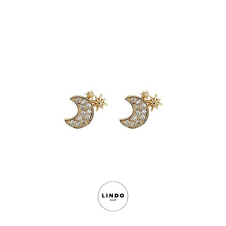 LD68 Bông Tai Mặt Trăng Đính Đá LINDO, Bông Tai Thời Trang Phong Cách Thanh Lịch Thích Hợp Đeo Nhiều Dịp