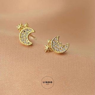 LD68 Bông Tai Mặt Trăng Đính Đá LINDO, Bông Tai Thời Trang Phong Cách Thanh Lịch Thích Hợp Đeo Nhiều Dịp
