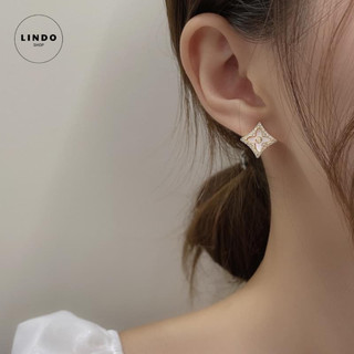 LD69 Khuyên Tai, Bông Tai Hình Thoi Đính Đá LINDO, Bông tai Thời Trang Phong Cách Thanh Lịch Thích Hợp Đeo Nhiều Dịp