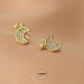 LD68 Bông Tai Mặt Trăng Đính Đá LINDO, Bông Tai Thời Trang Phong Cách Thanh Lịch Thích Hợp Đeo Nhiều Dịp