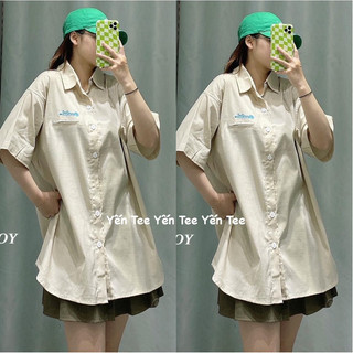 ( Xả Kho ) Áo sơmi chữ thêu oot From Rộng chất đẹp , vãi đũi xước mát , thấm hút mồ hôi