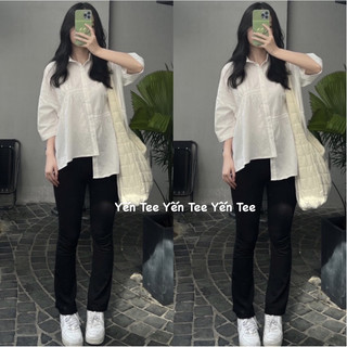 Áo sơ mi trắng babydoll thiết kế vạt lệch Yến Tee #6019