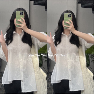 Áo sơ mi trắng babydoll thiết kế vạt lệch Yến Tee #6019