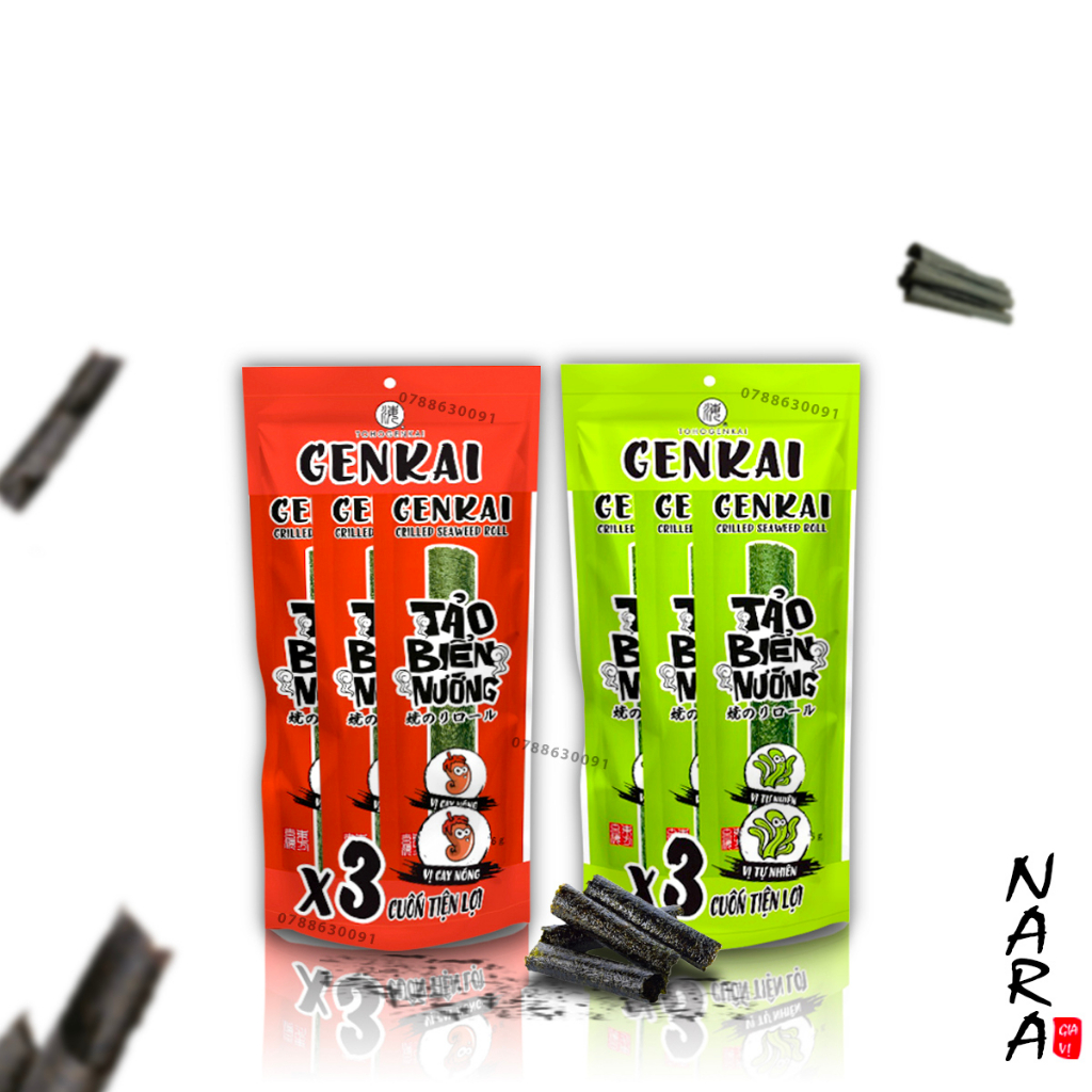 Rong Biển Ăn Liền Nướng Cuộn GENKAI Vị Tự nhiên/Cay gói 10.8g (3.6g x 3 ...