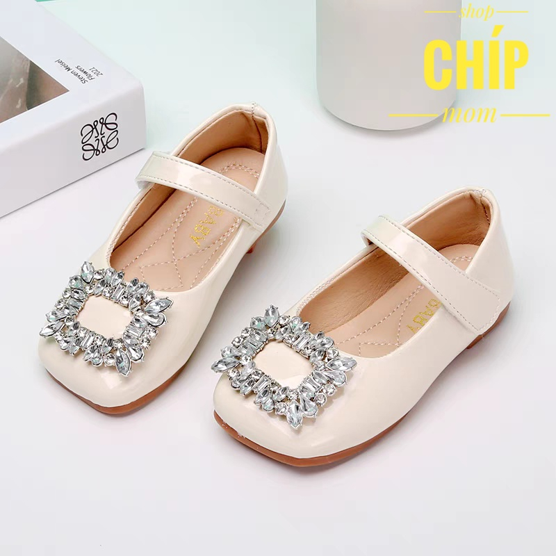 giày búp bê bé gái giày bệt cho bé da bóng mềm đỏ đen trắng không bám bụi êm chân đế dẻo đính đá điệu đà QCCC 986