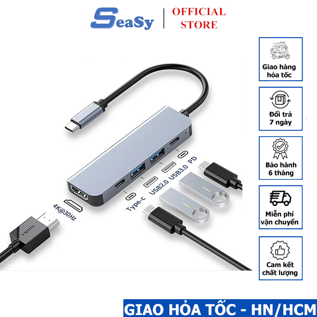 Hub Chuyển Đổi USB TypeC 5 Trong 1 SeaSy SS94 (USB TypeC 5 to HDMI + 2 USB 3.0 + 1 Type C + 1 PD)