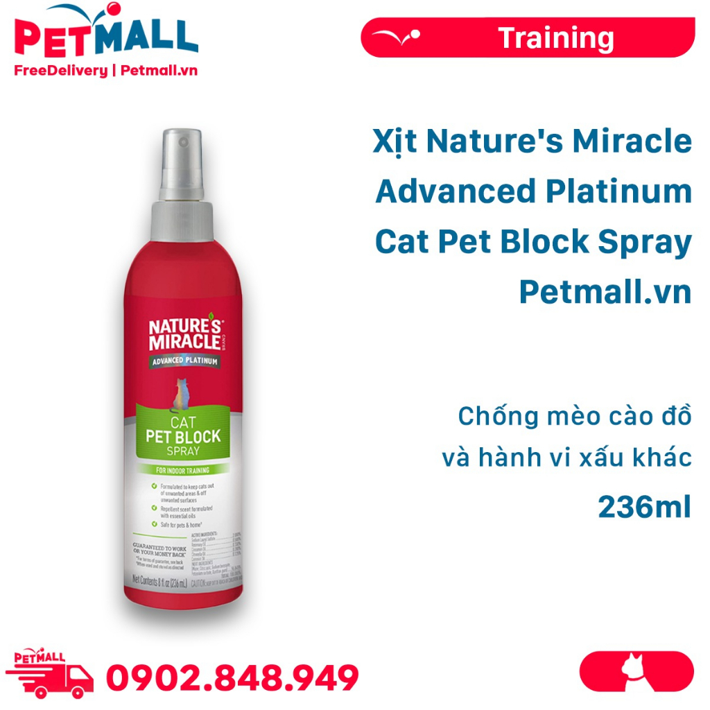 Xịt Nature's Miracle Advanced Platinum Cat Pet Block Spray 236ml