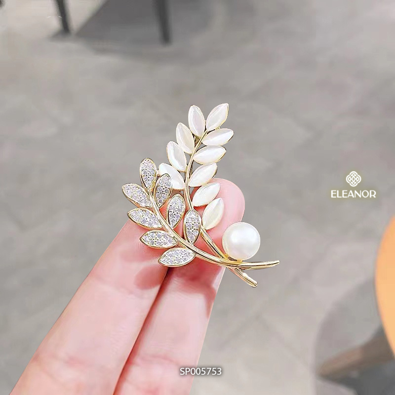Ghim cài áo nam nữ Eleanor Accessories hình lá đính đá phụ kiện thời trang trâm cài 5753