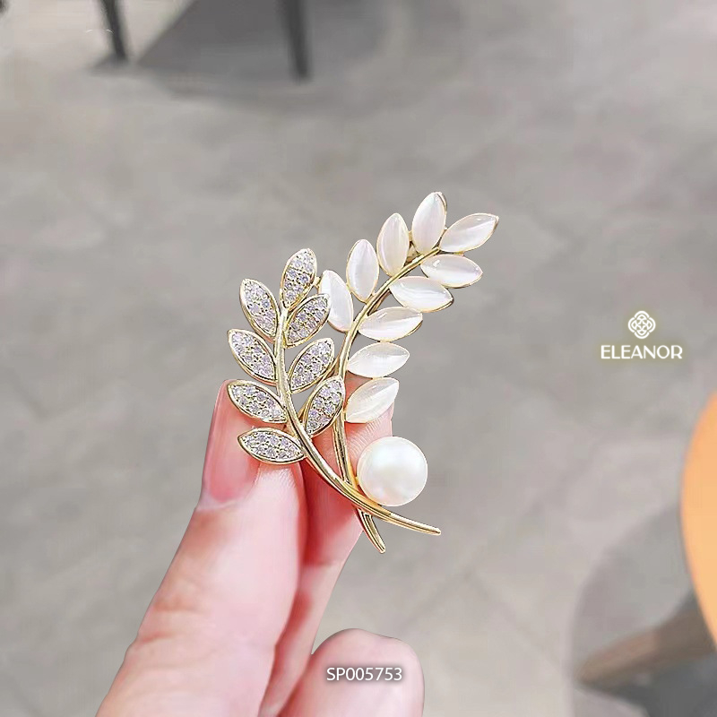 Ghim cài áo nam nữ Eleanor Accessories hình lá đính đá phụ kiện thời trang trâm cài 5753