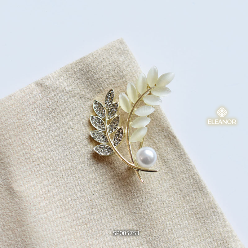 Ghim cài áo nam nữ Eleanor Accessories hình lá đính đá phụ kiện thời trang trâm cài 5753