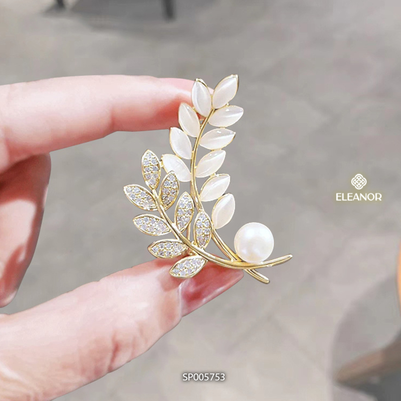 Ghim cài áo nam nữ Eleanor Accessories hình lá đính đá phụ kiện thời trang trâm cài 5753
