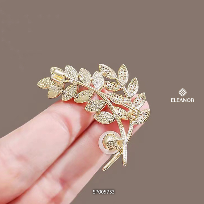 Ghim cài áo nam nữ Eleanor Accessories hình lá đính đá phụ kiện thời trang trâm cài 5753