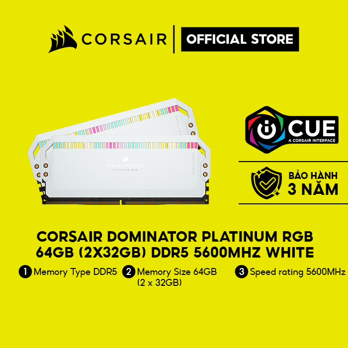 [Mã ELCL10 giảm 10% đơn 9TR] Ram PC Corsair Dominator Platinum RGB White 64GB 5600MHz DDR5 (2x32GB) CMT64GX5M2B5600C40W