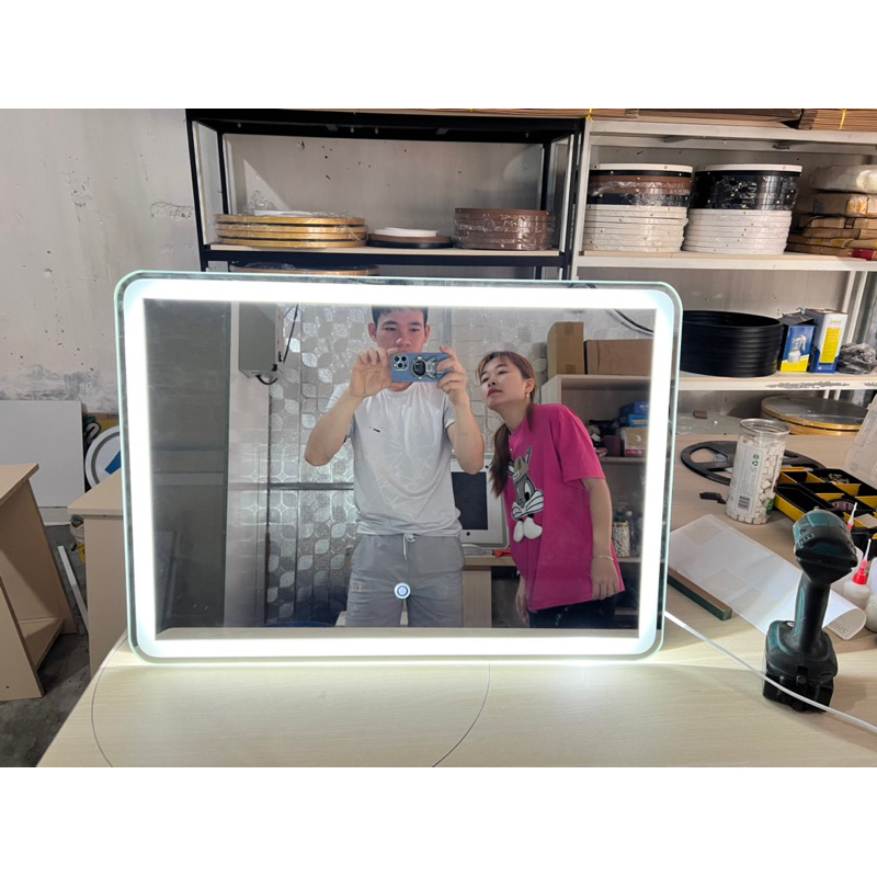 Gương treo tường đèn led 3 màu, Gương nhà tắm đèn led siêu sang