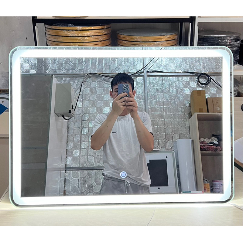 Gương treo tường đèn led 3 màu, Gương nhà tắm đèn led siêu sang