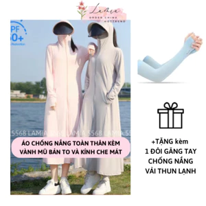 ÁO CHỐNG NẮNG TOÀN THÂN nữ hàng Quảng Châu có mũ rộng vành kèm kính che mắt vải hạt ngọc chống tia cực tím 𝗠𝘆𝗮 𝗛𝗮𝗻𝗼𝗶
