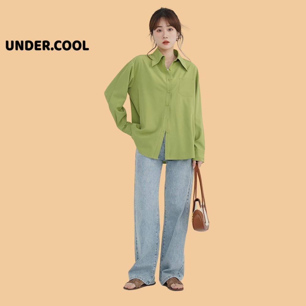 Áo Sơ Mi nữ basic trắng đen xanh cốm be UNDERCOOL Chất Lụa Hàn Form Rộng Dài Tay Vintage đi học đi làm ASM04