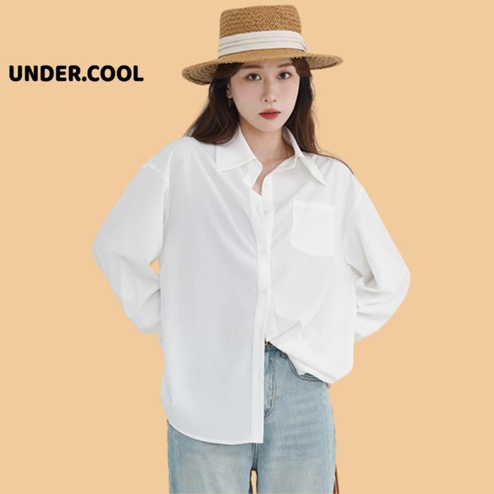 Áo Sơ Mi nữ basic trắng đen xanh cốm be UNDERCOOL Chất Lụa Hàn Form Rộng Dài Tay Vintage đi học đi làm ASM04