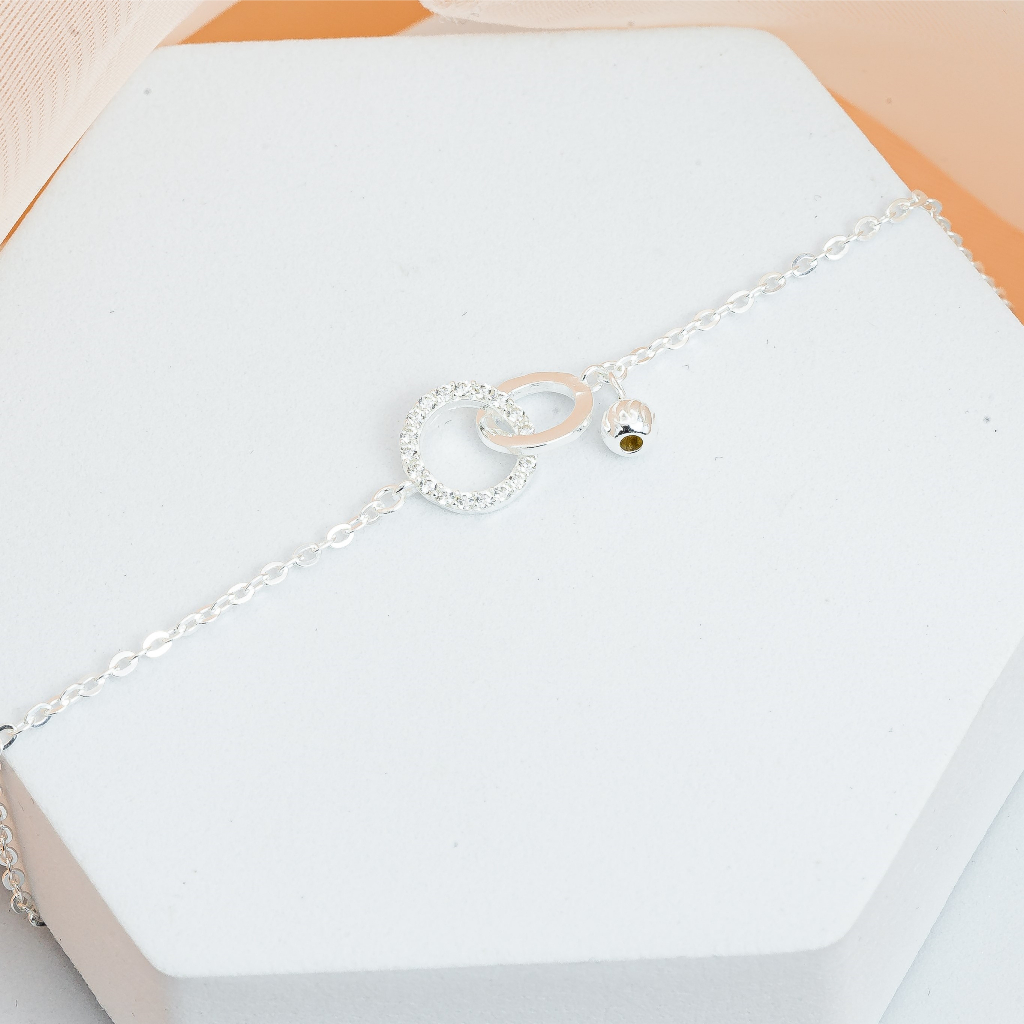 Ảnh Lắc tay bạc nữ HELINO 2 vòng tròn đính đá, trang sức phụ kiện circle lấp lánh V04 3
